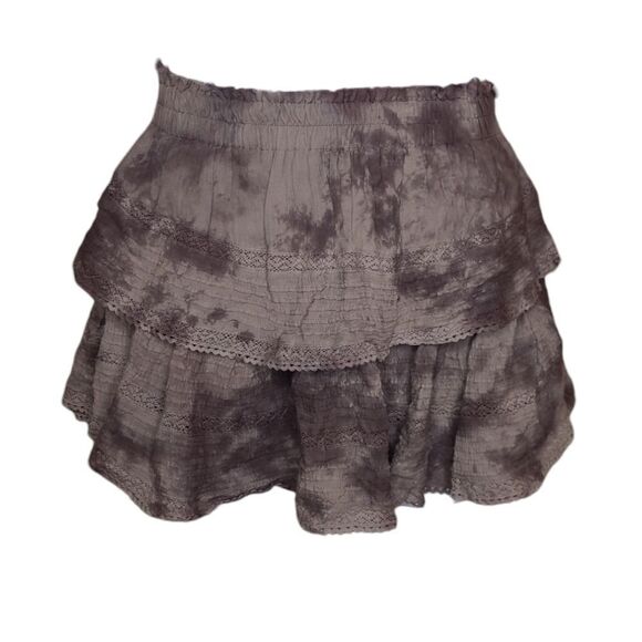 NEW AERIE brown tie dye tiered rock n ruffle pull on mini‎ skirt M - Picture 3 of 10